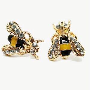 🐝 NEW Betsey Johnson Gold and Black Bee Sparkling Crystal Earrings 🐝